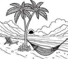 Discover ultimate relaxation under swaying palm trees with a sunset-lit hammock on the beach. Unplug and recharge in tropical paradise. vector