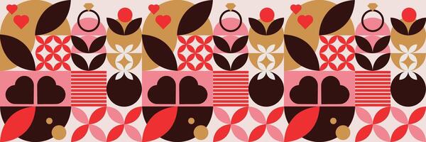 Horizontal pattern for Valentine's Day with elements of love. Trendy mosaic banner, wrapping paper. illustration vector
