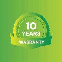 Modern Ten year Warranty royalty free green background with ribbon star badges vector