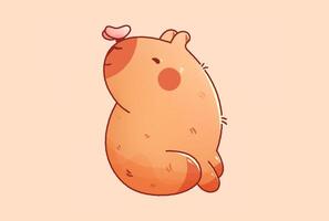 Kawaii cutie capybara with butterfly on her nose. vector