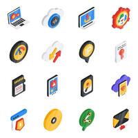Set of Network and Security Flat Isometric Icons vector