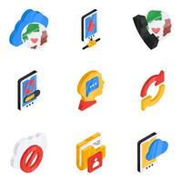 Set of Data and Management Flat Isometric Icons vector