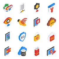 Set of Network and Media Flat Isometric Icons vector