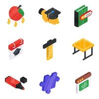 Pack of E learning Flat Isometric Icon vector