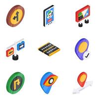 Pack of Gps and Map Flat Isometric Icon vector