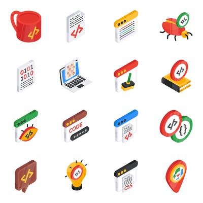 Set of Web Development Flat Isometric Icons