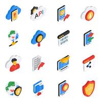 Set of Data and Networking Flat Isometric Icons vector