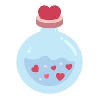 love potion bottle with a heart-shaped red cap and floating hearts, minimal design in cute style for Valentine's Day, romance and affection and love concepts, isolated icon on white background vector