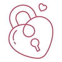 Heart shaped red padlock with a key, symbolizing love and commitment, minimal design in cute stye vector