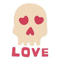 playful skull design with red heart eyes and the word LOVE below, symbolizes affection and romance, designed with cute style for Valentine's Day, isolated on a white background, expressing love vector