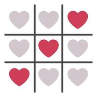 Tic tac toe or xoxo game with hearts in a grid pattern, love and fun, design in red colors with cute style for Valentine's Day, featuring affection and romance, isolated on a white background vector