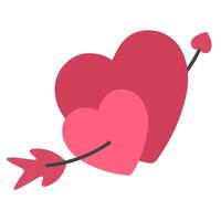 Two hearts pierced by an arrow symbolize love and affection, designed in red colors with a cute style for Valentine's Day, featuring a romance concept, isolated on a white background. vector