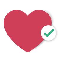 red heart with a green check mark symbolizes approval, love, and positivity, design with a cute tyle for Valentine's Day, featuring affection and romance, isolated on a white background vector