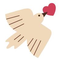 Dove with a red heart, delivering bird, symbolizes love, peace, and affection, crafted in vibrant colors with a cute style for Valentine's Day, romance concept, isolated on a white background vector