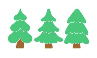 Collection of fir trees, modern design. Simple color flat illustration isolated on white background. Tree different fir tree standing in a row. Conifers set. vector