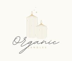 Organic candles studio label design with lettering drawing in linear art deco style on beige background vector