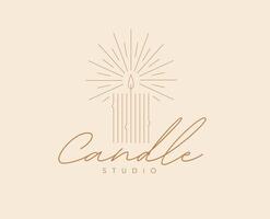 Candle studio label design with lettering drawing in linear art deco style on beige background vector