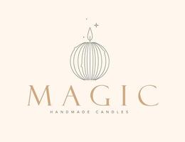 Handmade candles salon label design with lettering magic drawing in linear art deco style on beige background vector