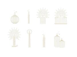 Candle set different forms and shapes drawing in art deco style on white background vector