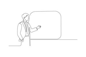 Man giving presentation continuous line art drawing. vector