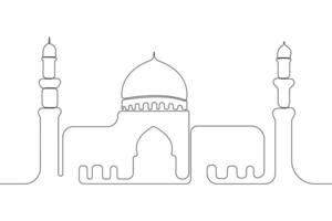 Hand-drawn mosque continuous line drawing. Minimalist mosque outline isolated on white background. vector
