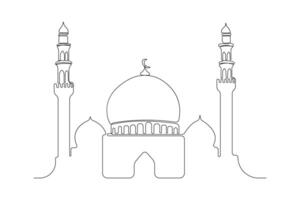 Minimalist continuous line art drawing of Mosque. Mosque icon. vector