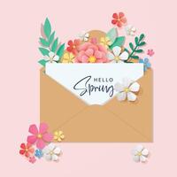 envelope with white card and paper flowers, spring concept vector