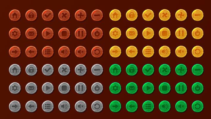Game buttons. Set of game design interface with glossy button