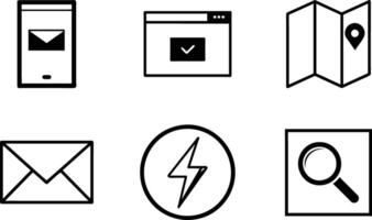 Simple Black Line Icons Representing Digital Communication and Navigation vector