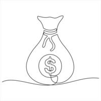 Single continuous line drawing of money bag money storage and investment single Line art saving Investment and finance bank object vector