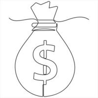 Single continuous line drawing of money bag money storage and investment one line art design vector