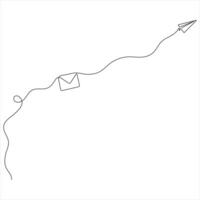 One Line continuous Paper Air plane with Email design illustration vector