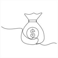 Single continuous line drawing of money bag money storage and investment Illustration vector
