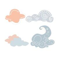 four decorative clouds combining warm peach and baby blue, perfect for use in childrens illustrations, nursery decor, whimsical stationery, or as a charming addition to creative projects vector
