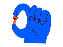 Hand drawn cute cartoon illustration of hand with bolt tool. Flat screw repair part in arm doodle style. Support service nut hardware icon. Settings or fix problem. Find solution. Isolated. vector