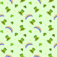 Saint Patrick day seamless pattern with shamrock clover leaves, rainbow and leprechaun hats vector