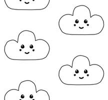 Seamless pattern of hand drawn doodle sketch cloud with face isolated on white background vector