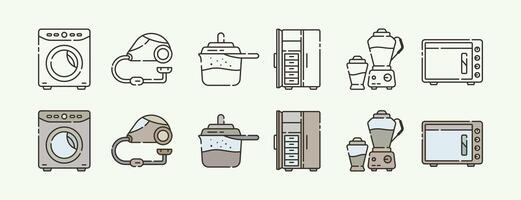 Home Appliance and Everyday Household Devices Icon Set with Outline and Color Variations vector