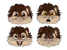 set of different emotions for hamster. Cute brown and beige hamster face calm, smiling, surprised, angry. vector