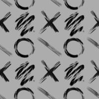 Background with zigzags, crosses and zeros. Ink illustration. Hand drawn seamless pattern of shapes. Dry brush and ink with jagged edges. vector