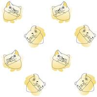 Cat meme pattern. Yellow color with black linart. Emotions of sadness, hopelessness, anger. vector