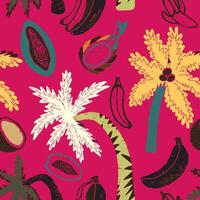 a tropical pattern with bananas, palm trees and other fruit vector