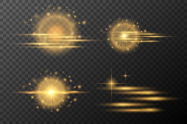 golden light ,rays, stars and sparkles on background