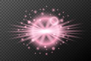 a pink light burst with stars and rays on background vector