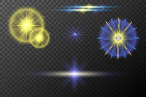 set of glowing stars and rays on background vector