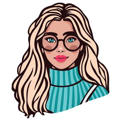 Hand Drawing of Girl with Glasses and Stylish, Intellectual Vibes