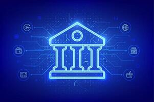 Bank. Online banking service application. Money transaction, e-commerce. Finance and banking global internet connection. Financial transaction. API Fintech. Circuit board pattern. vector