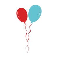 Flying balloons with strings in flat design. Red and blue flying decoration. illustration isolated. vector