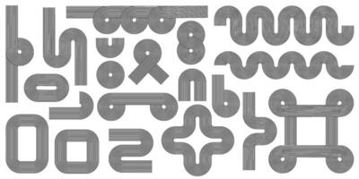 Abstract line pattern shapes. Retro geometric design elements with rainbow arches and wavy organic figures. Modern striped graphic for minimal poster. 70s aesthetic outline set on white background. vector