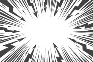 Cartoon comic background with lightning burst effect. Manga graphic with flash and abstract thunder. Energy explosion frame with electric light. Radial perspective monochrome beams. vector
